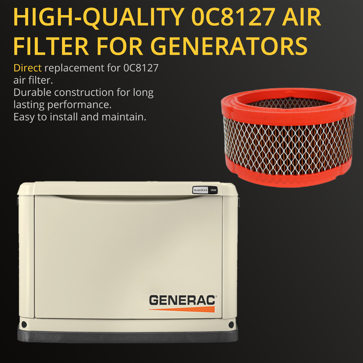 Universal Generator Part- 0c8127 Replacement Air Filter- Compatible 760 Cc & 990 Cc 12-18 Kw Generator Engines- Durable, Reliable Generators Part- Easy Installation & Long-Term Performance - Image 7