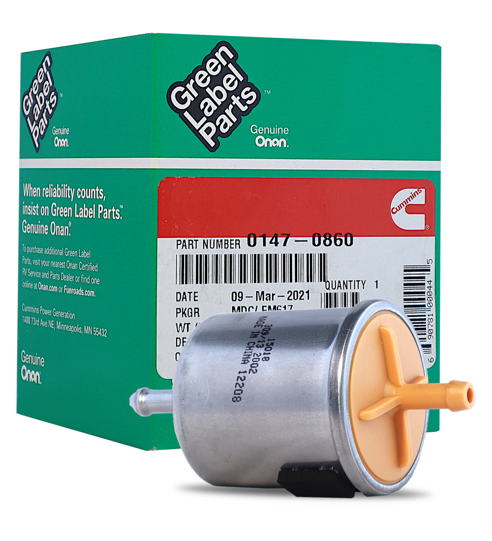 Cummins Onan Replacement Fuel Filter 147-0860-Compatible EFI and HGJAA Generator Models- Durable Green Label Part Easy Install Long-Term, Reliable Performance- Genuine Green Label Parts
