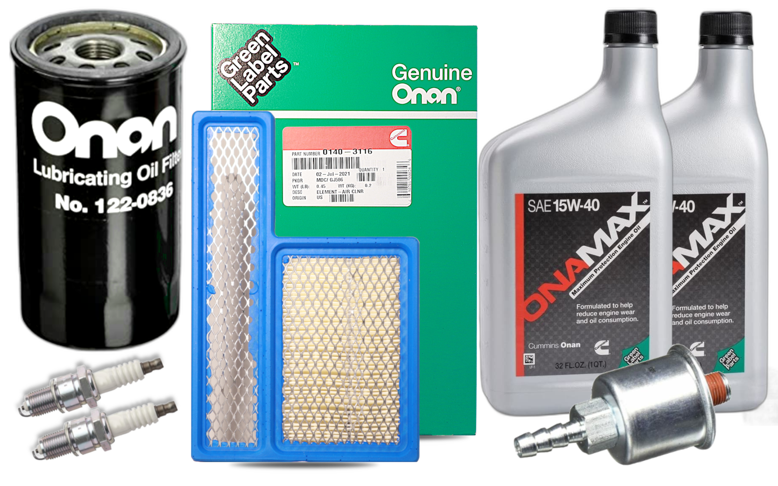 CUMMINS Onan Generator A049E501 Replacement Kit-Compatible 1403116 Air Filter, 122-0836 Oil Filter, 1492341-1 Fuel Filter and 15w-40 SAE ONAMAX Oil- Durable & Easy Installation-Peak Performance